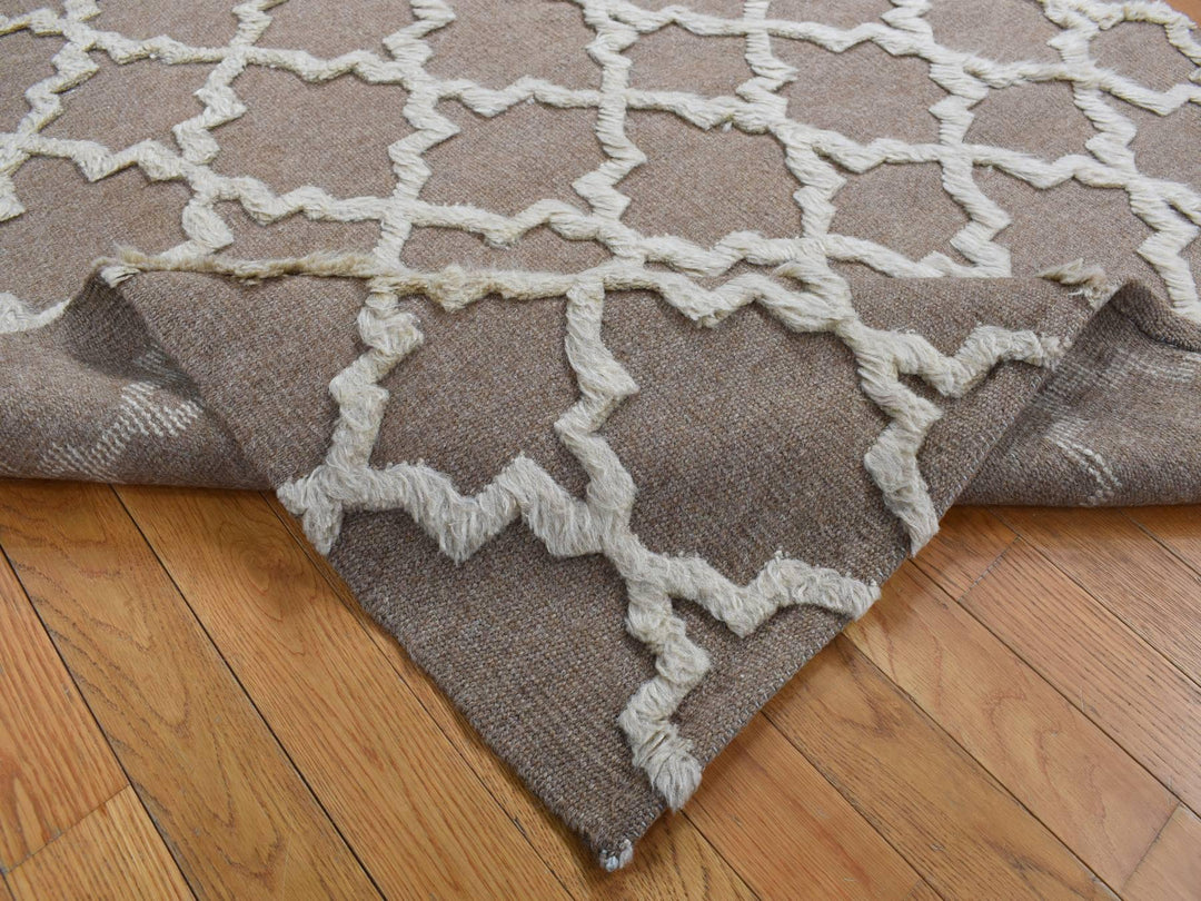 5'0" x 7'0" New Hand Knotted Brown Wool Rectangle Oriental Rug - MOA10280921