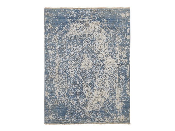 5'1" x 7'0" New Hand Knotted Blue Wool & Silk Rectangle Oriental Rug - MOA10280927