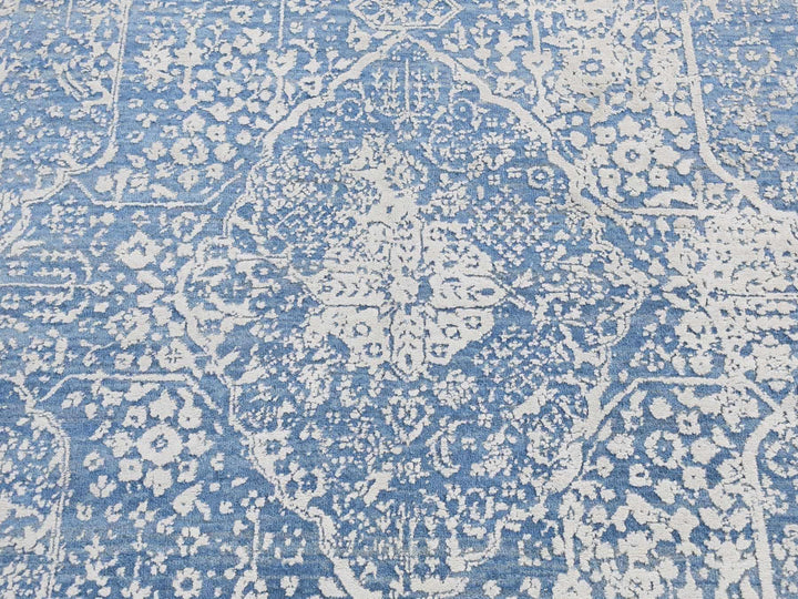 5'1" x 7'0" New Hand Knotted Blue Wool & Silk Rectangle Oriental Rug - MOA10280927