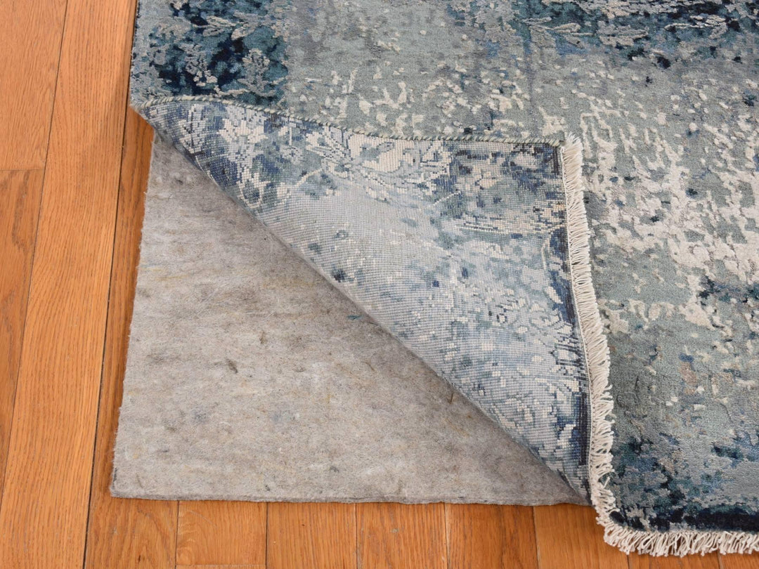 6'1" x 9'1" New Hand Knotted Blue Wool & Silk Rectangle Oriental Rug - MOA10280938