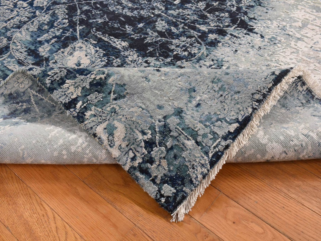 6'1" x 9'1" New Hand Knotted Blue Wool & Silk Rectangle Oriental Rug - MOA10280938