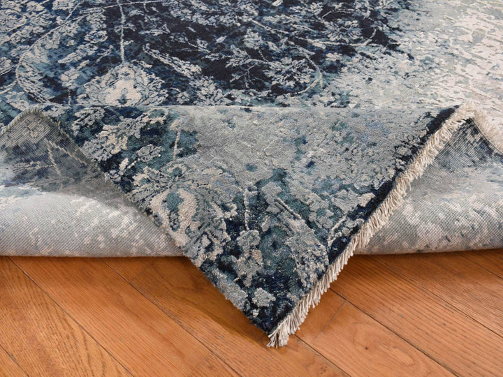 6'1" x 9'1" New Hand Knotted Blue Wool & Silk Rectangle Oriental Rug - MOA10280938