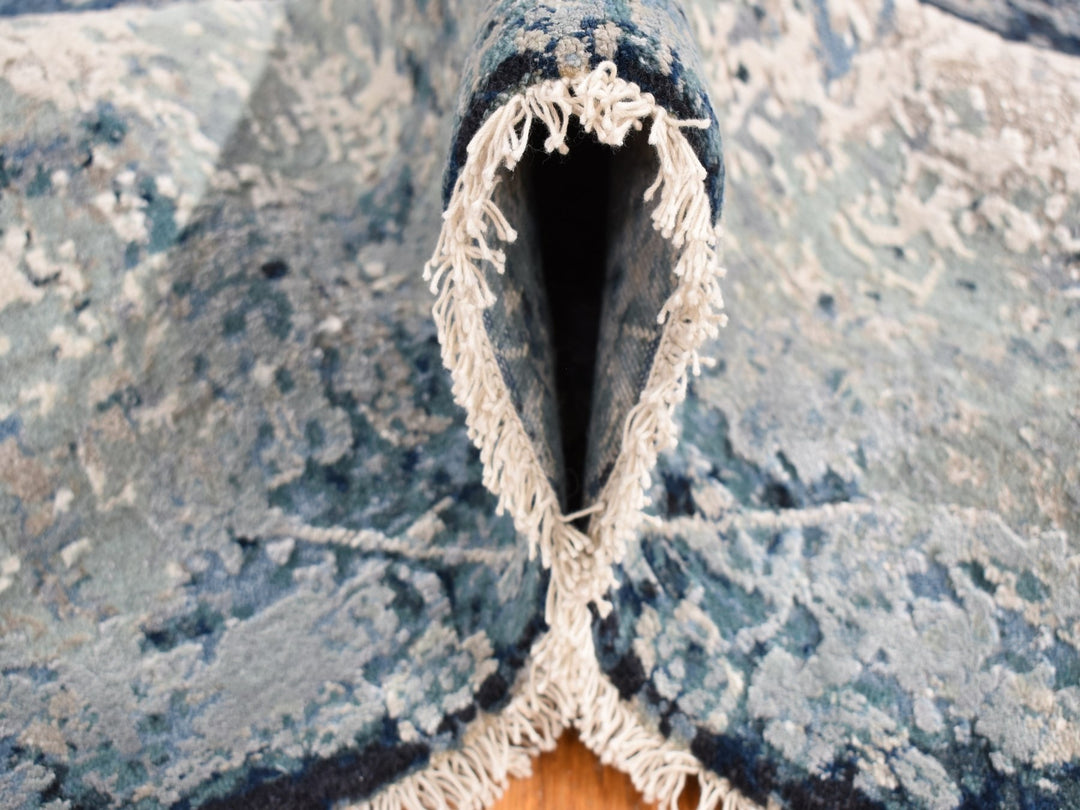 6'1" x 9'1" New Hand Knotted Blue Wool & Silk Rectangle Oriental Rug - MOA10280938