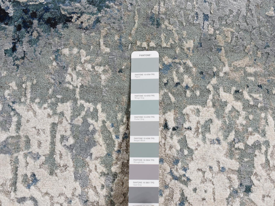 6'1" x 9'1" New Hand Knotted Blue Wool & Silk Rectangle Oriental Rug - MOA10280938