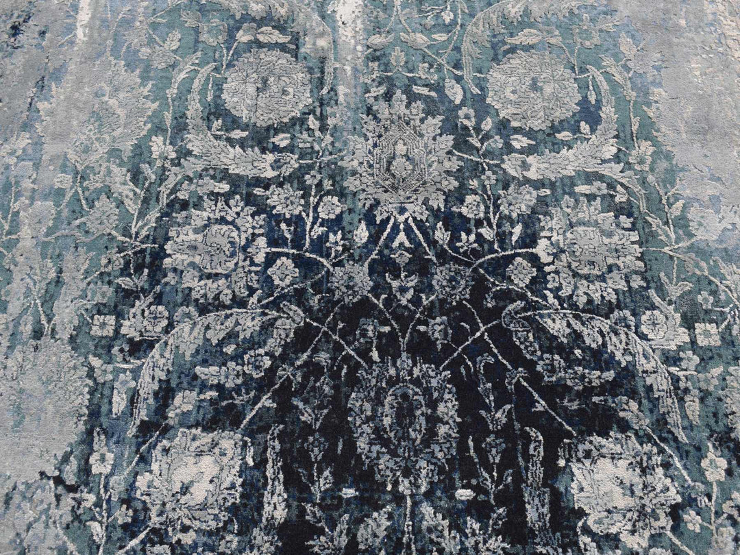 6'1" x 9'1" New Hand Knotted Grey Wool & Silk Rectangle Oriental Rug - MOA10280938
