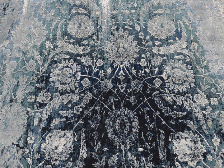 6'1" x 9'1" New Hand Knotted Blue Wool & Silk Rectangle Oriental Rug - MOA10280938