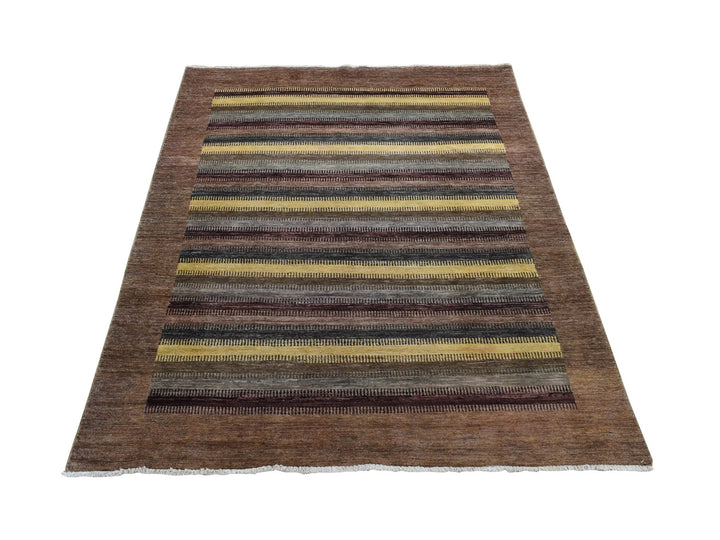 5'4" x 7'8" New Hand Knotted Brown Wool & Silk Rectangle Oriental Rug - MOA10280940