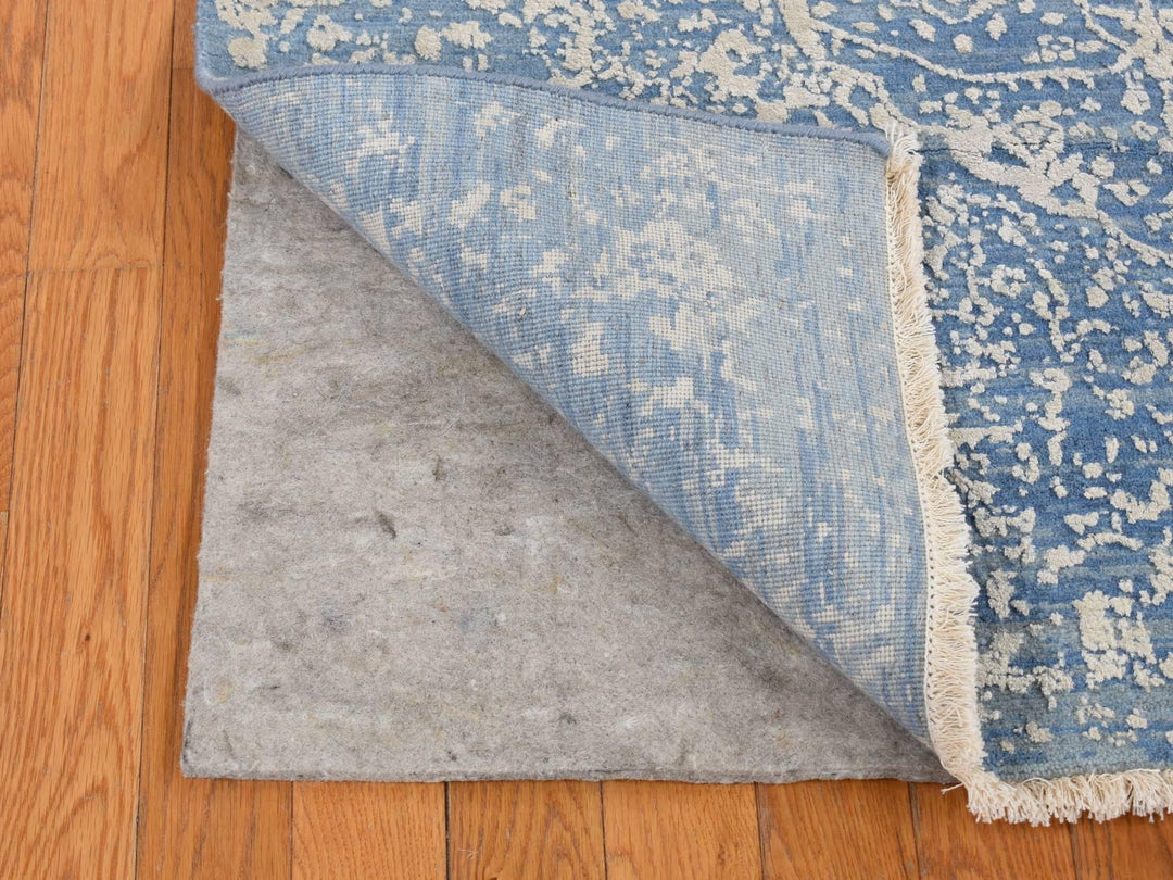 5'1" x 7'0" New Hand Knotted Blue Wool & Silk Rectangle Oriental Rug - MOA10280958