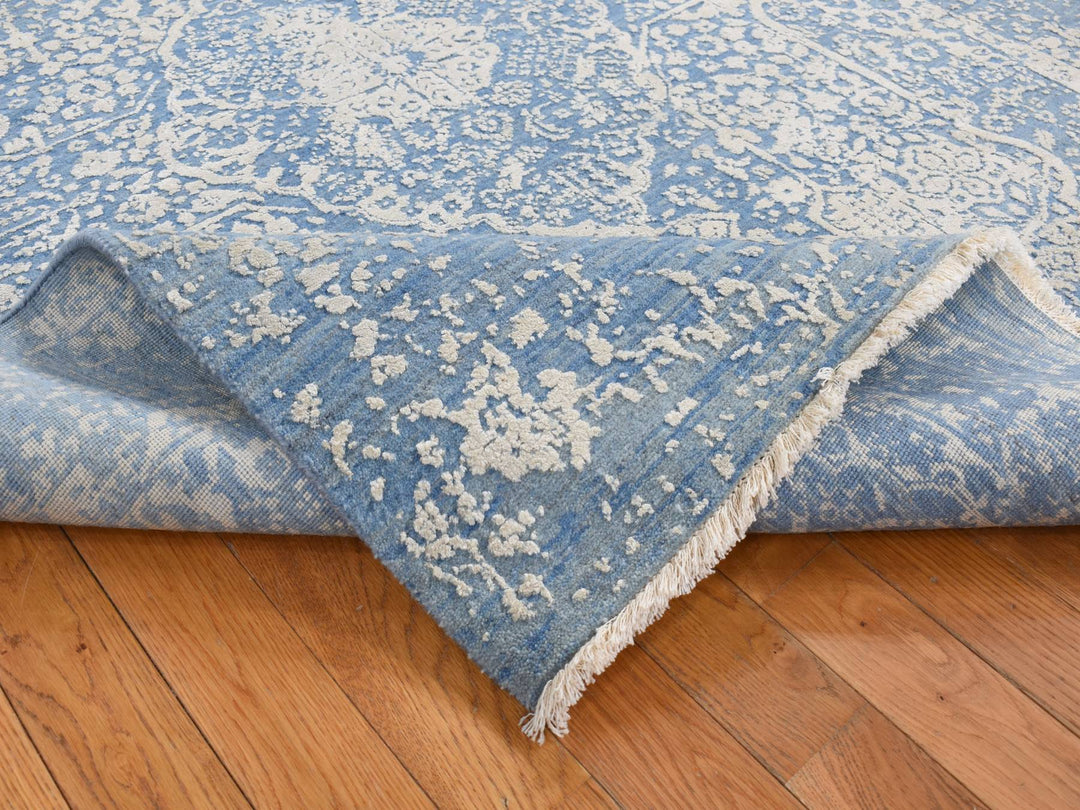 5'1" x 7'0" New Hand Knotted Blue Wool & Silk Rectangle Oriental Rug - MOA10280958