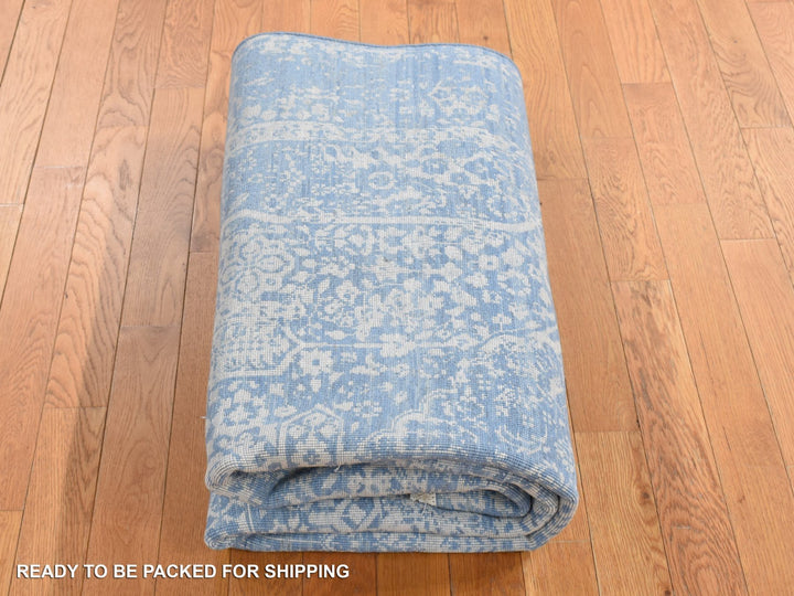 5'1" x 7'0" New Hand Knotted Blue Wool & Silk Rectangle Oriental Rug - MOA10280958
