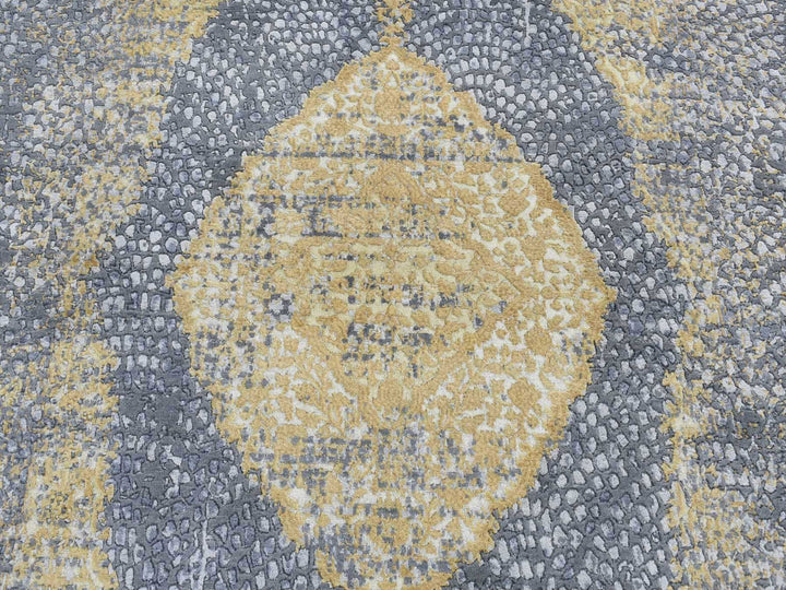 5'2" x 7'0" New Hand Knotted Grey Wool & Pure Silk Rectangle Oriental Rug - MOA10280962