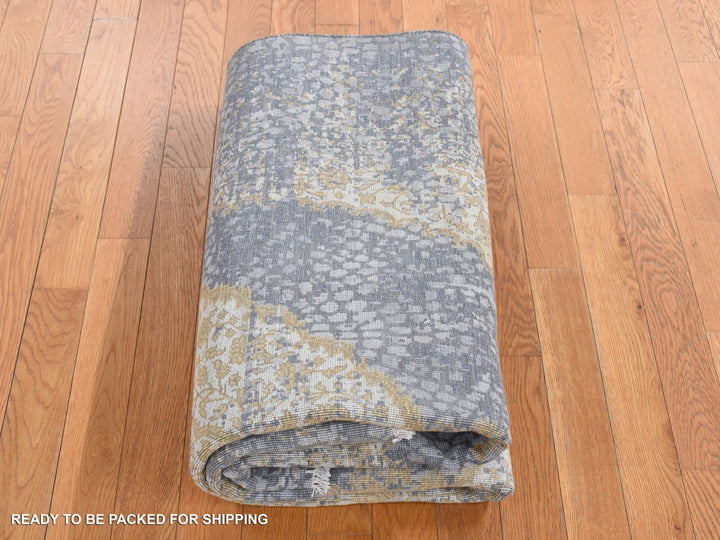 5'2" x 7'0" New Hand Knotted Grey Wool & Pure Silk Rectangle Oriental Rug - MOA10280962