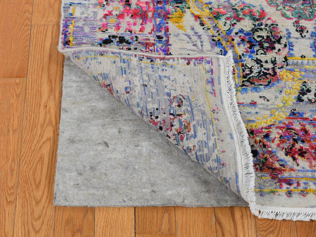 6'0" x 9'1" New Hand Knotted Grey Wool & Silk Rectangle Oriental Rug - MOA10280965