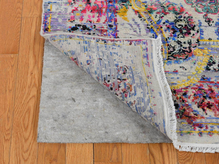 6'0" x 9'1" New Hand Knotted Grey Wool & Silk Rectangle Oriental Rug - MOA10280965