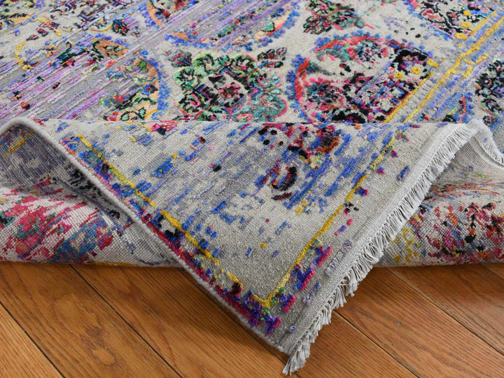 6'0" x 9'1" New Hand Knotted Grey Wool & Silk Rectangle Oriental Rug - MOA10280965