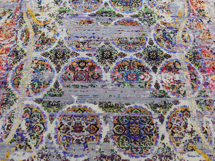 6'0" x 9'1" New Hand Knotted Grey Wool & Silk Rectangle Oriental Rug - MOA10280965