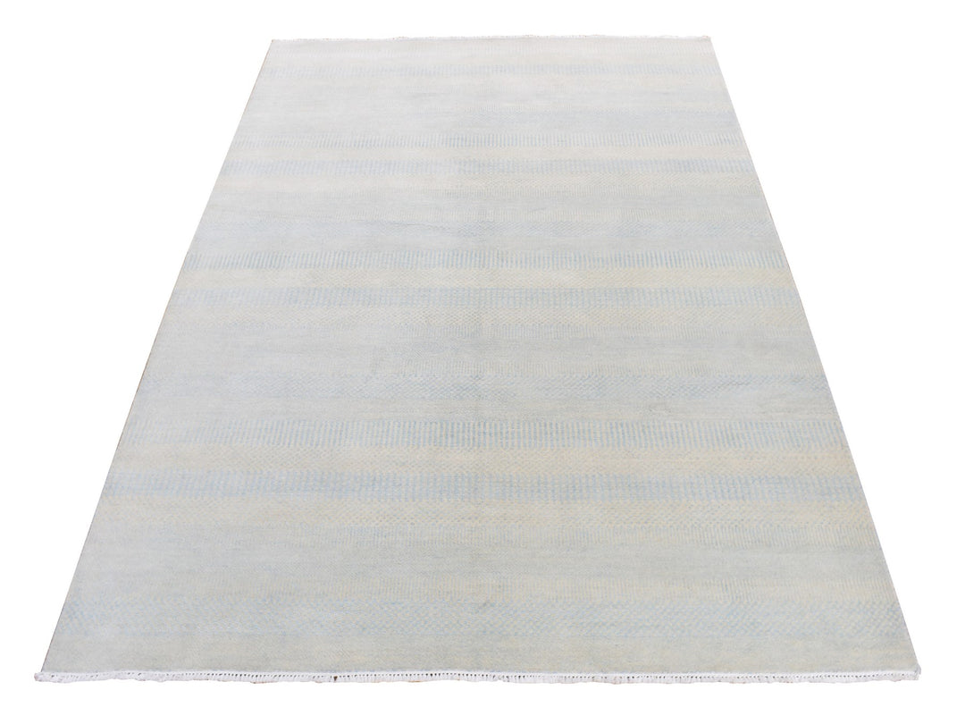 6'0" x 9'3" New Hand Knotted Blue Wool & Silk Rectangle Oriental Rug - MOA10280966