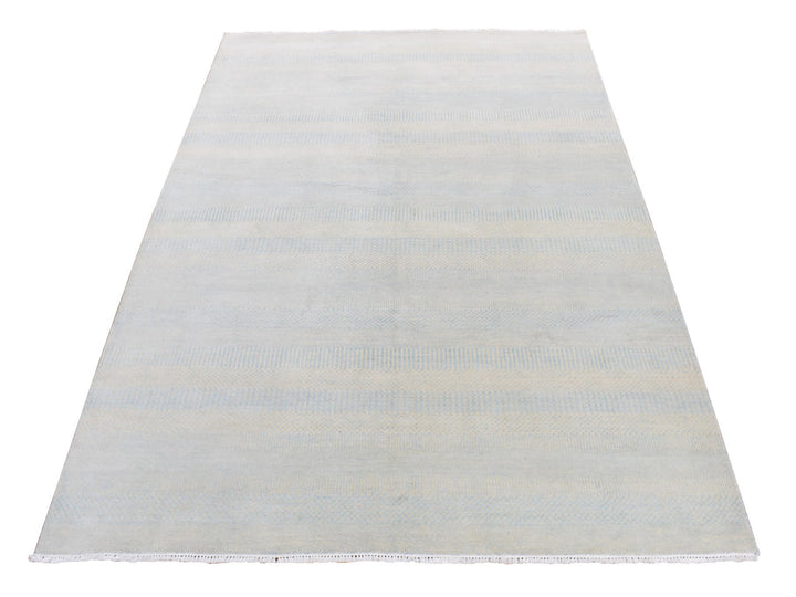 6'0" x 9'3" New Hand Knotted Blue Wool & Silk Rectangle Oriental Rug - MOA10280966