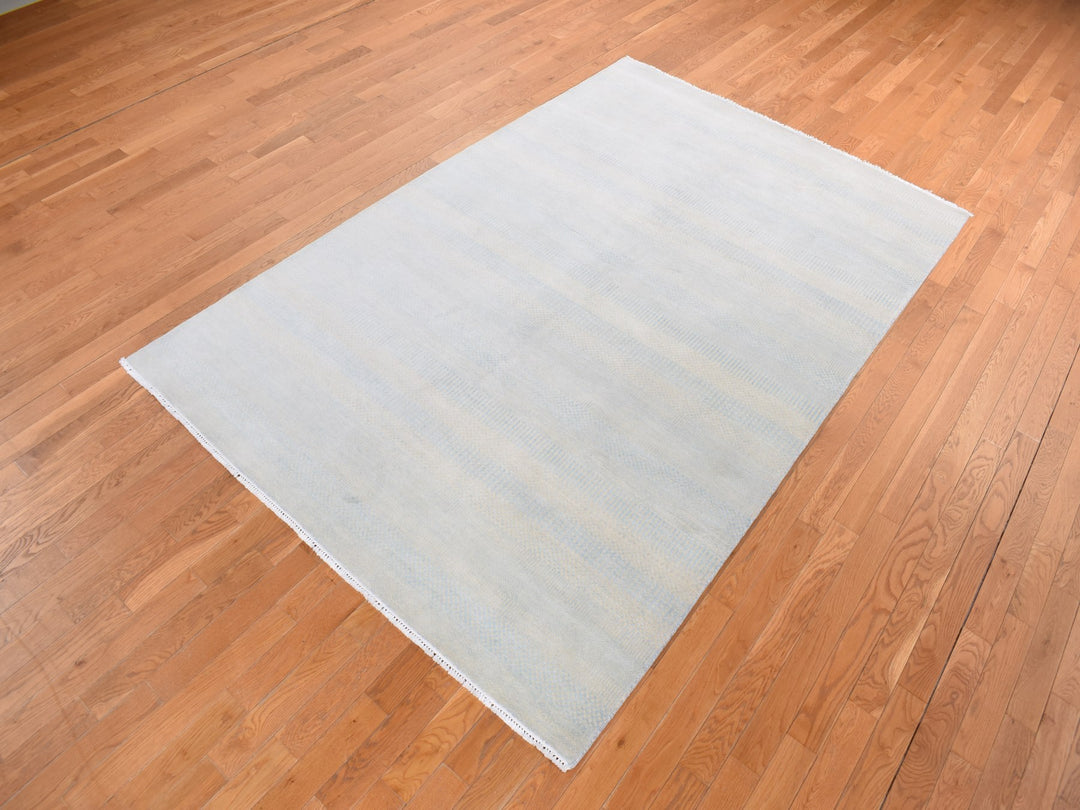 6'0" x 9'3" New Hand Knotted Blue Wool & Silk Rectangle Oriental Rug - MOA10280966
