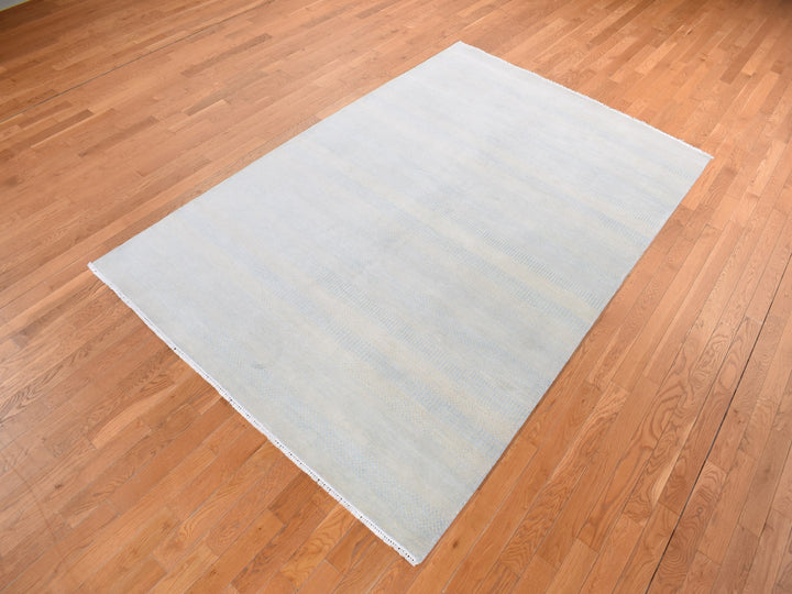 6'0" x 9'3" New Hand Knotted Blue Wool & Silk Rectangle Oriental Rug - MOA10280966