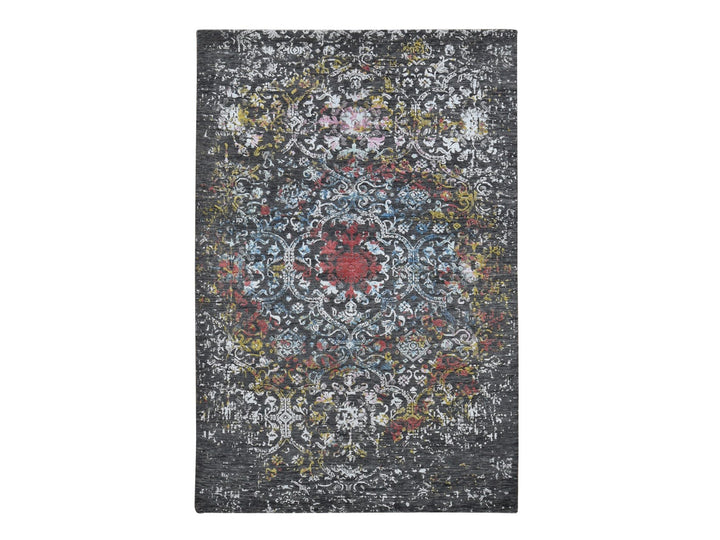 6'1" x 9'2" New Hand Knotted Black Wool & Silk Rectangle Oriental Rug - MOA10280969