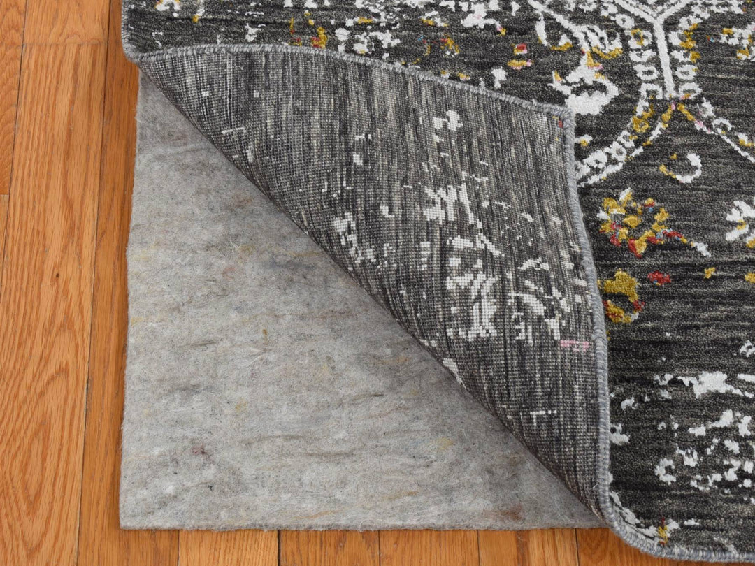 6'1" x 9'2" New Hand Knotted Black Wool & Silk Rectangle Oriental Rug - MOA10280969