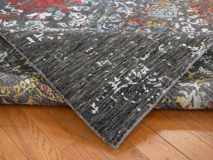 6'1" x 9'2" New Hand Knotted Black Wool & Silk Rectangle Oriental Rug - MOA10280969