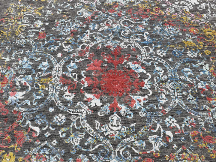 6'1" x 9'2" New Hand Knotted Black Wool & Silk Rectangle Oriental Rug - MOA10280969