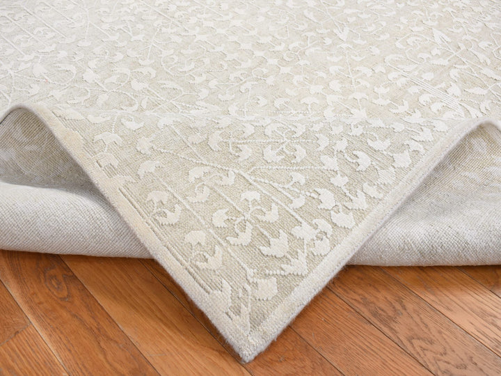 6'1" x 9'4" New Hand Knotted Ivory Wool & Silk Rectangle Oriental Rug - MOA10280971