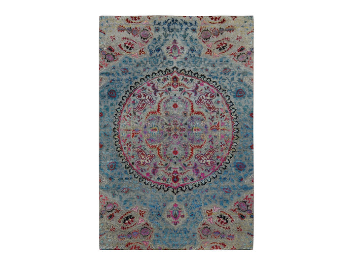 6'0" x 9'0" New Hand Knotted Brown Wool & Sari Silk Rectangle Oriental Rug - MOA10280972