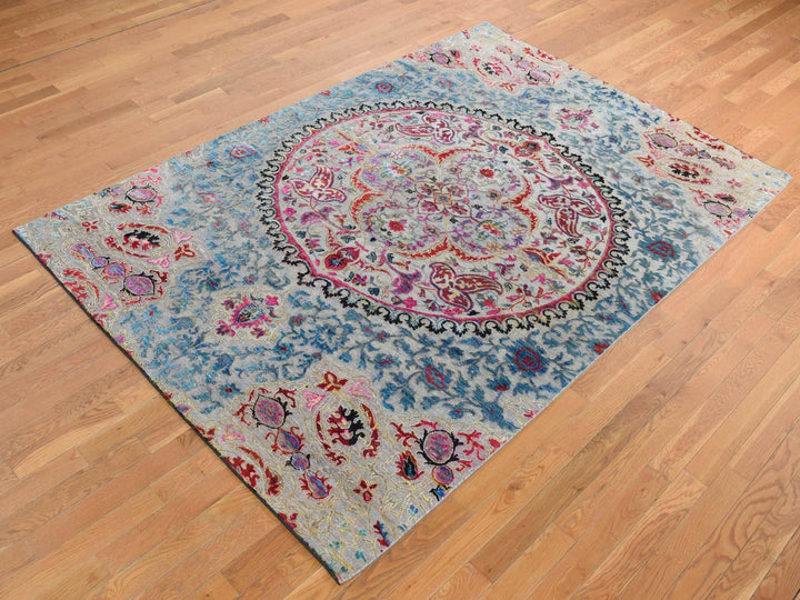 6'0" x 9'0" New Hand Knotted Brown Wool & Sari Silk Rectangle Oriental Rug - MOA10280972
