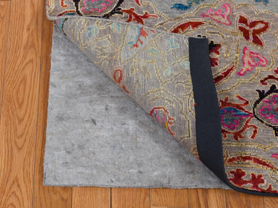 6'0" x 9'0" New Hand Knotted Brown Wool & Sari Silk Rectangle Oriental Rug - MOA10280972