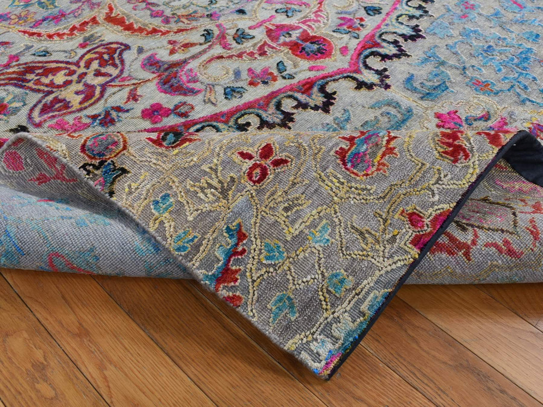6'0" x 9'0" New Hand Knotted Brown Wool & Sari Silk Rectangle Oriental Rug - MOA10280972
