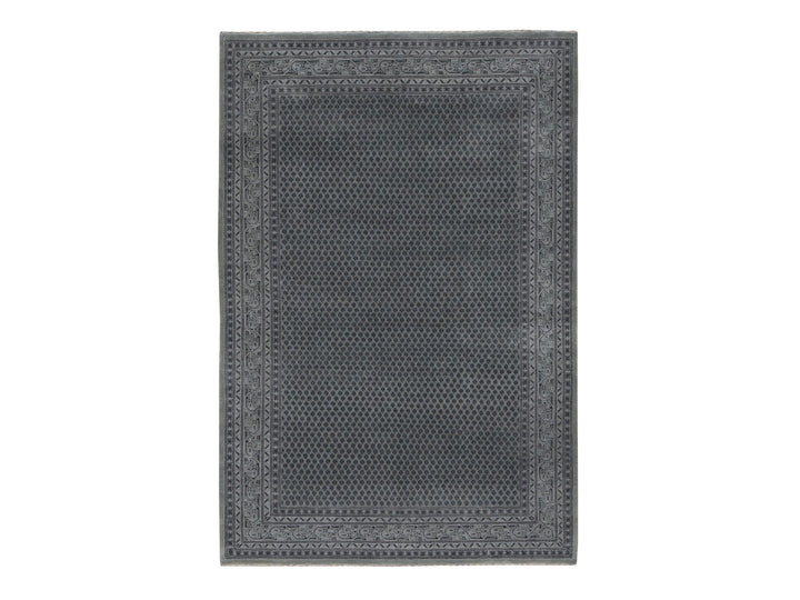 6'0" x 9'0" New Hand Knotted Grey Wool & Silk Rectangle Oriental Rug - MOA10280974