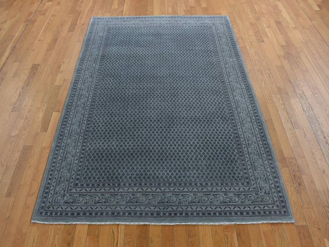 6'0" x 9'0" New Hand Knotted Grey Wool & Silk Rectangle Oriental Rug - MOA10280974
