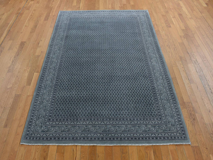 6'0" x 9'0" New Hand Knotted Grey Wool & Silk Rectangle Oriental Rug - MOA10280974