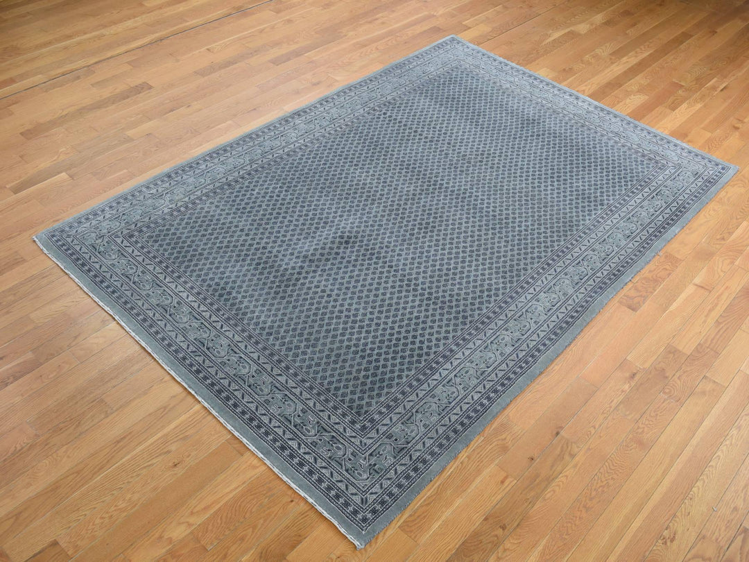 6'0" x 9'0" New Hand Knotted Grey Wool & Silk Rectangle Oriental Rug - MOA10280974