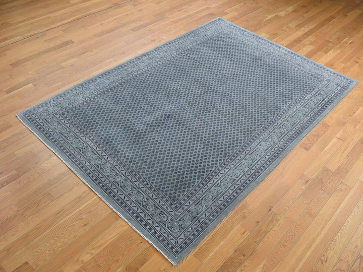6'0" x 9'0" New Hand Knotted Grey Wool & Silk Rectangle Oriental Rug - MOA10280974