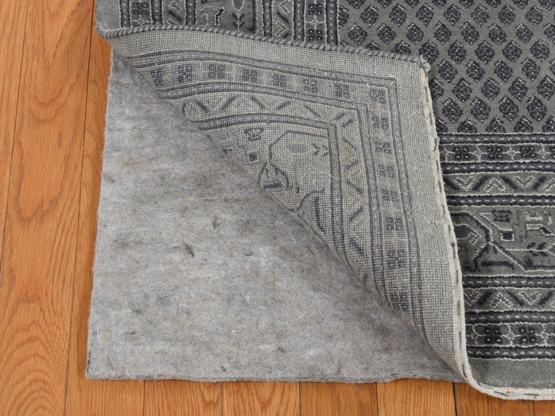 6'0" x 9'0" New Hand Knotted Grey Wool & Silk Rectangle Oriental Rug - MOA10280974