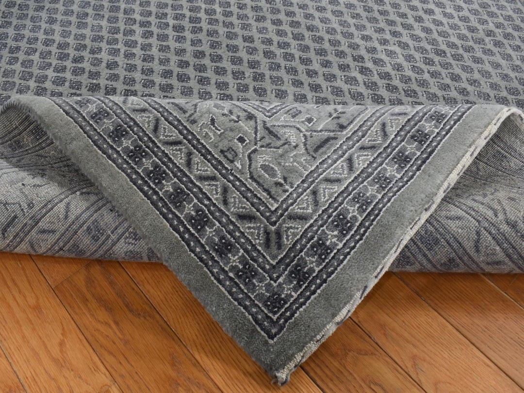 6'0" x 9'0" New Hand Knotted Grey Wool & Silk Rectangle Oriental Rug - MOA10280974
