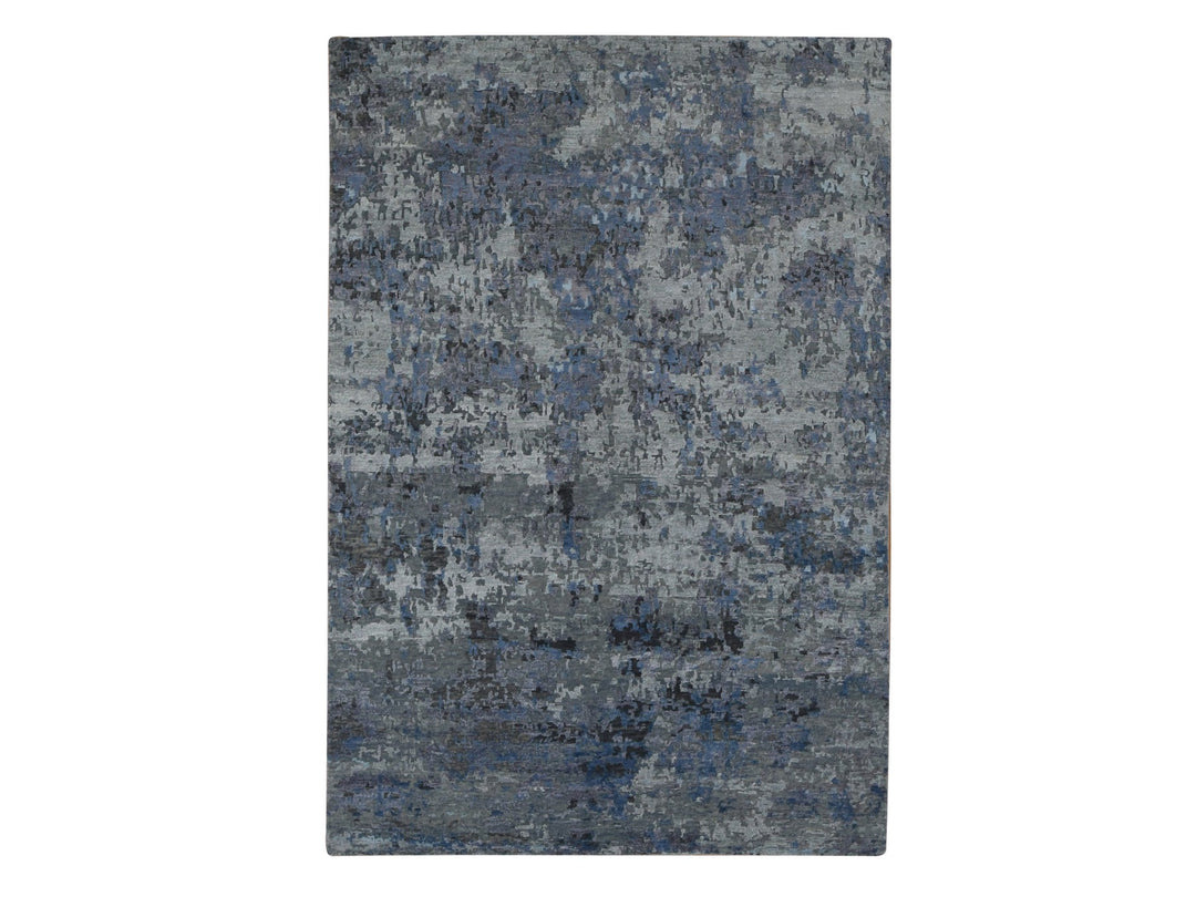 6'0" x 8'10" New Hand Knotted Grey Wool & Silk Rectangle Oriental Rug - MOA10280980