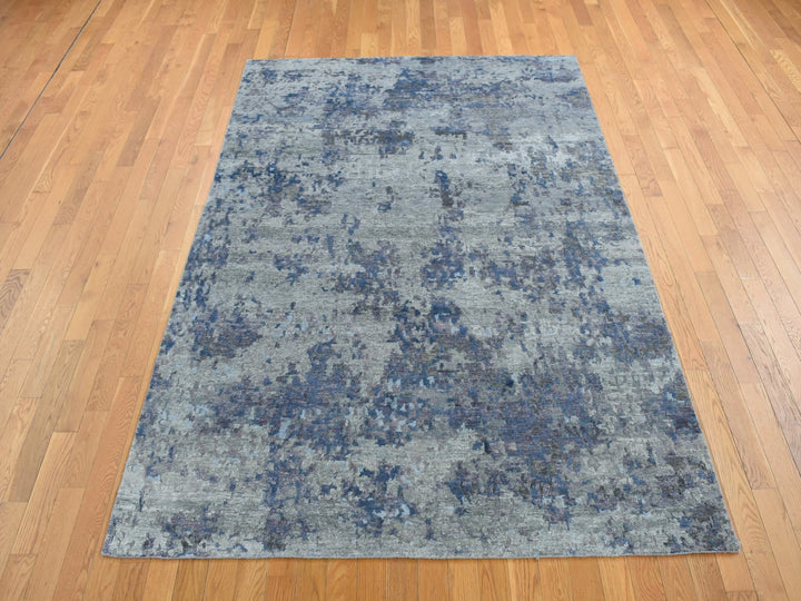 6'0" x 8'10" New Hand Knotted Grey Wool & Silk Rectangle Oriental Rug - MOA10280980