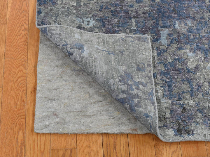 6'0" x 8'10" New Hand Knotted Grey Wool & Silk Rectangle Oriental Rug - MOA10280980
