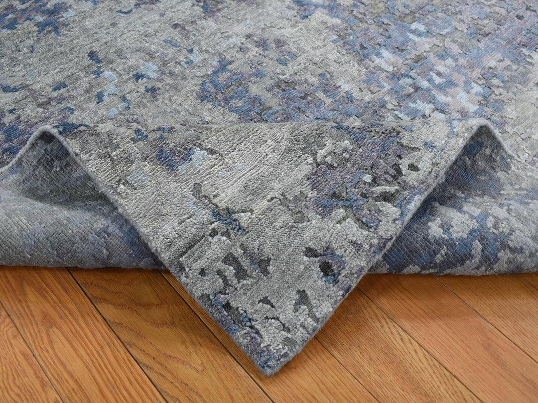 6'0" x 8'10" New Hand Knotted Grey Wool & Silk Rectangle Oriental Rug - MOA10280980