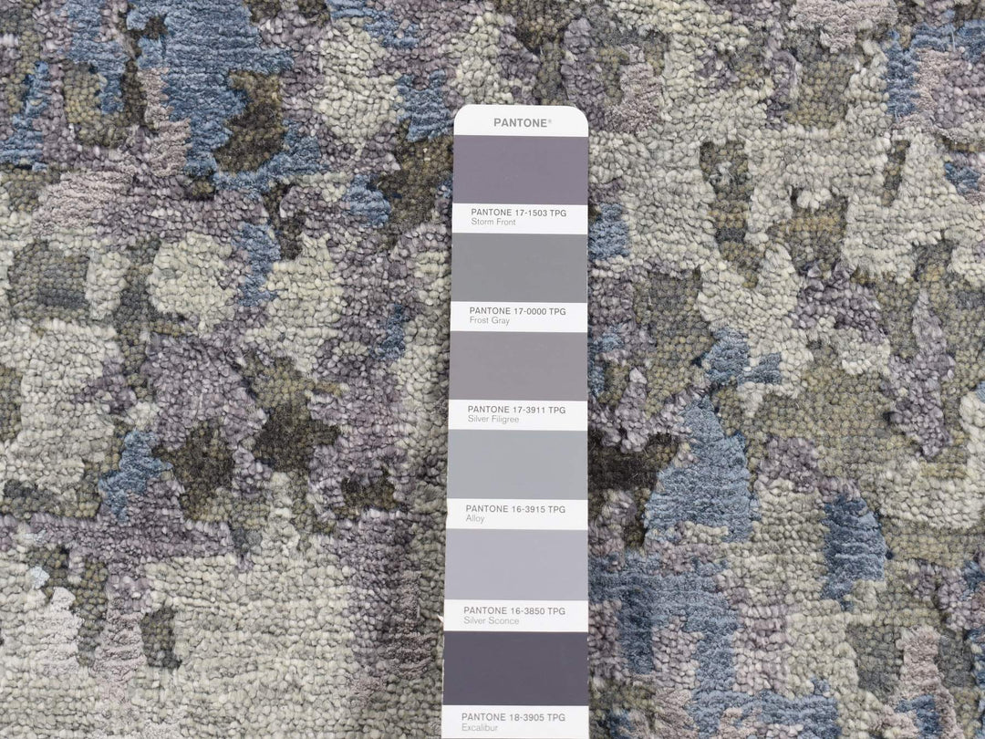 6'0" x 8'10" New Hand Knotted Grey Wool & Silk Rectangle Oriental Rug - MOA10280980
