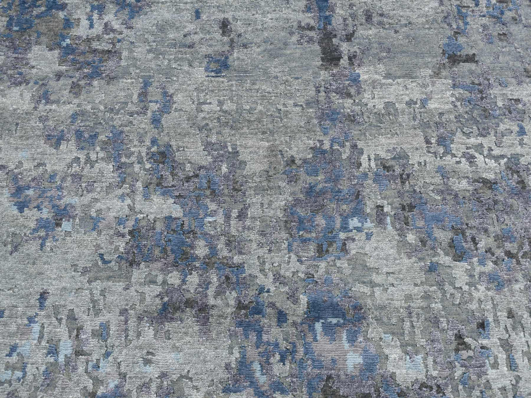 6'0" x 8'10" New Hand Knotted Grey Wool & Silk Rectangle Oriental Rug - MOA10280980