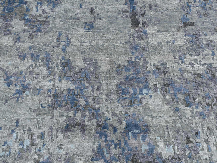 6'0" x 8'10" New Hand Knotted Grey Wool & Silk Rectangle Oriental Rug - MOA10280980