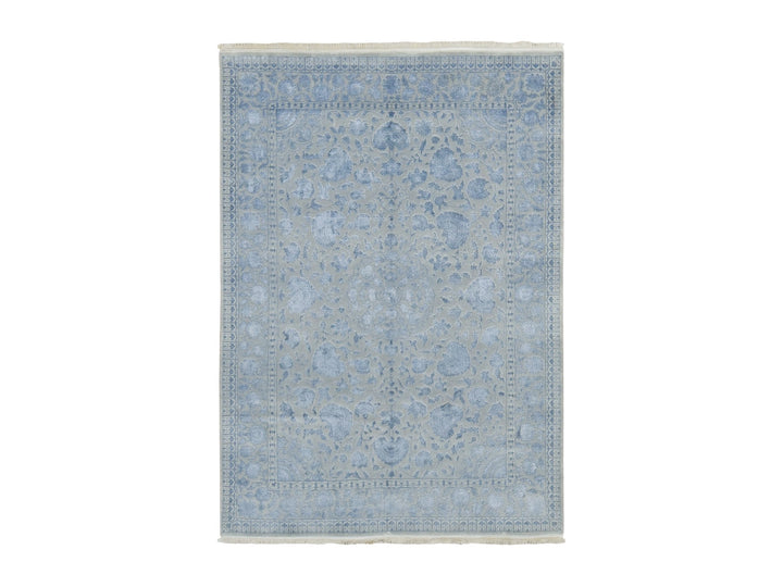 5'7" x 7'10" New Hand Knotted Grey Wool & Silk Rectangle Oriental Rug - MOA10280982