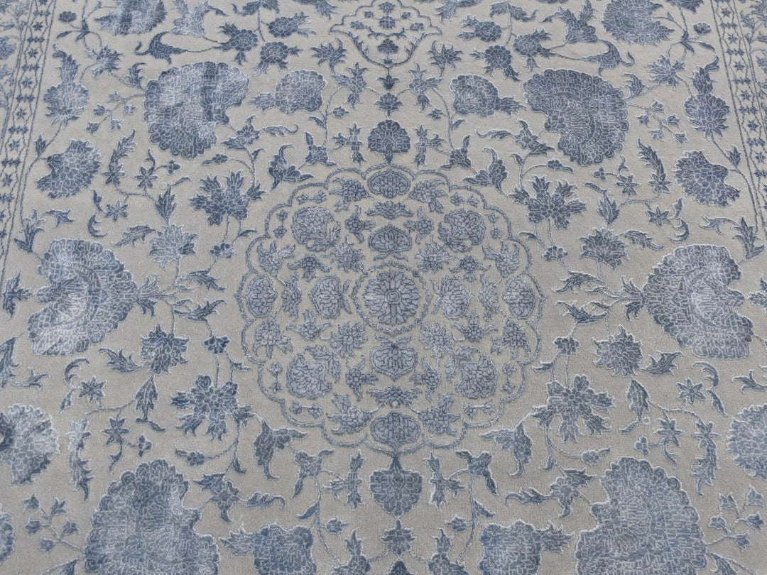 5'7" x 7'10" New Hand Knotted Grey Wool & Silk Rectangle Oriental Rug - MOA10280982