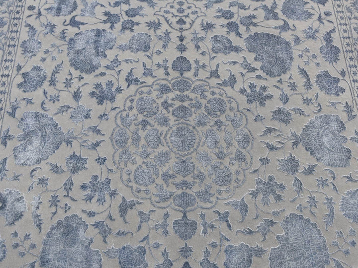 5'7" x 7'10" New Hand Knotted Grey Wool & Silk Rectangle Oriental Rug - MOA10280982